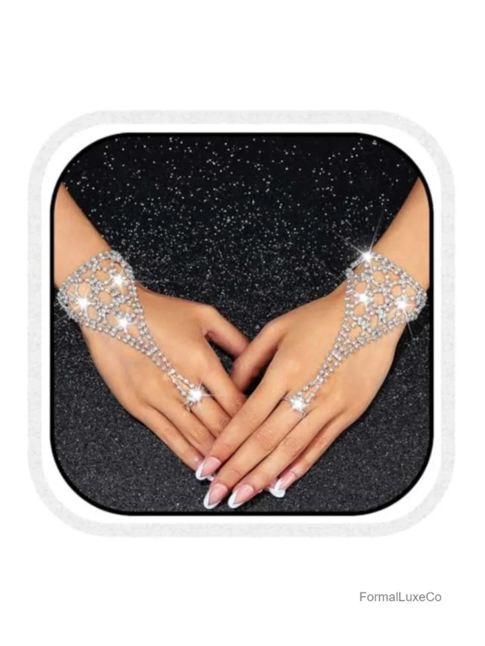 Sparkly Rhinestone Fingerless Gloves Bridal Hand Chain for Women